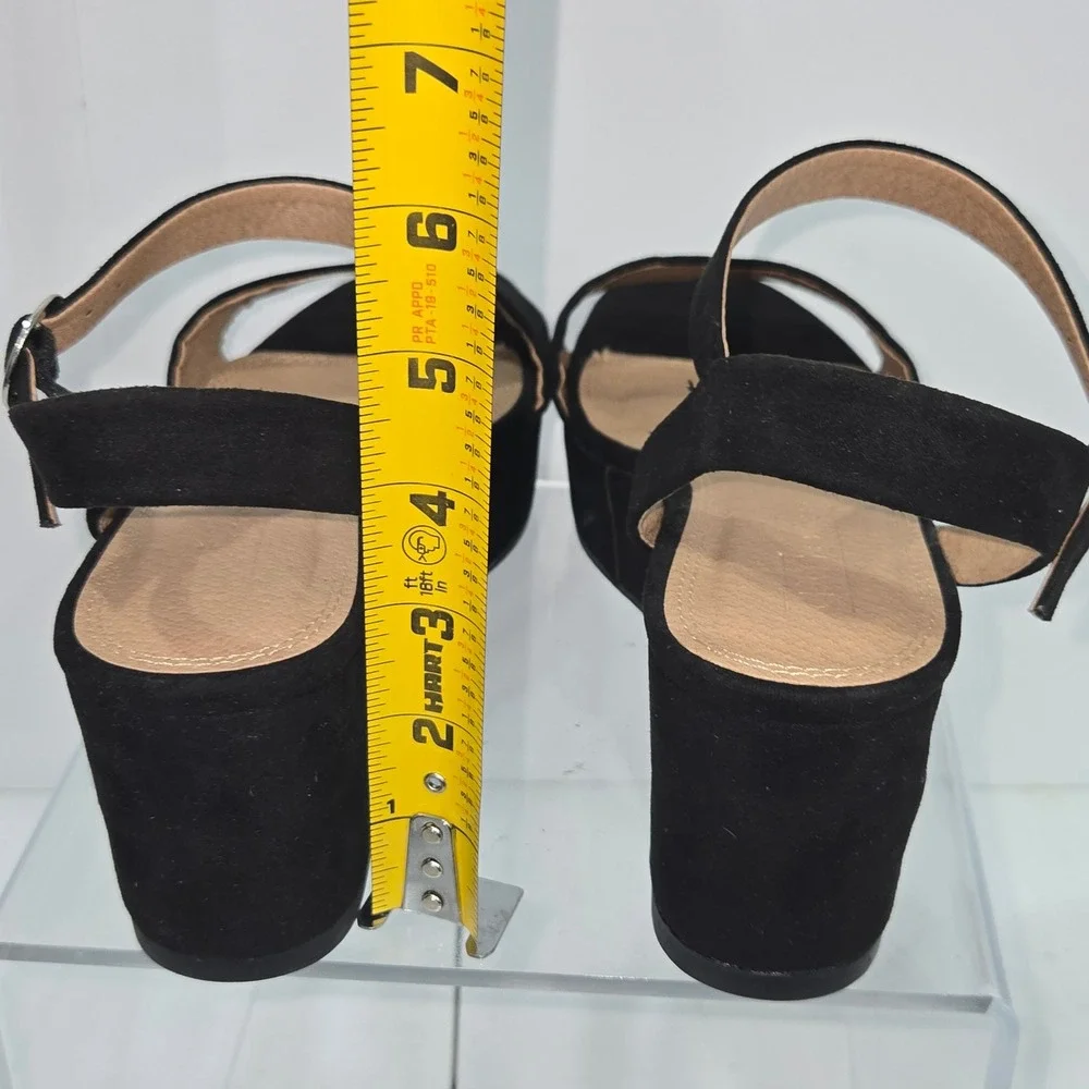 ASOS Shoes Womens 7 Black Faux Suede Platform Wedge Sandals Ankle Strap AC678